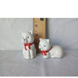 Cats Salt and Pepper Shakers -White With Red Bows Ceramic